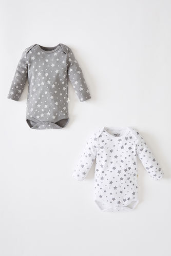 2 Pack Long Sleeve Cotton Bodysuits With Snaps