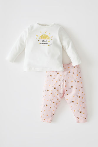 Kız Bebek Güneş ve Arı Baskılı Uzun Kollu Pijama Takımı