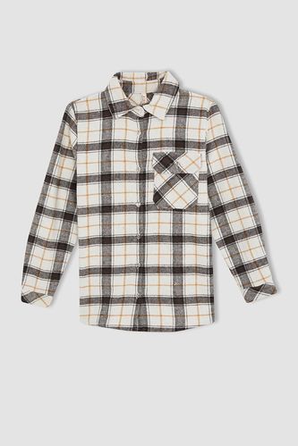 Girl Long Sleeve Check Patterned Knitted Shirt