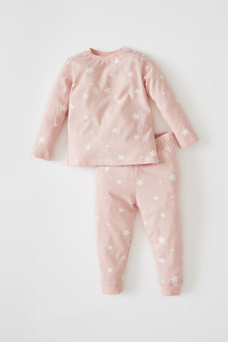 Kız Bebek Yıldız Desenli Uzun Kollu Pijama Takımı