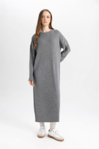 FEMME Anthracite Robe basique en Tricot à Manches Longues et à demi-col roulé Coupe régulière