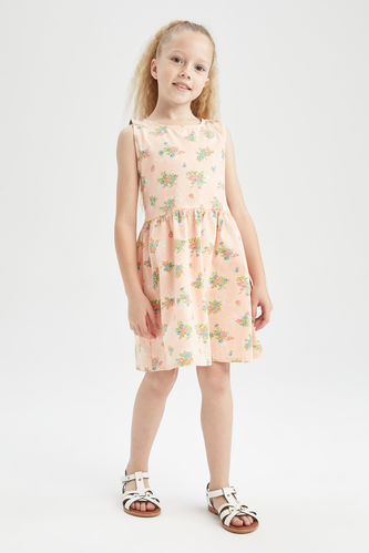 Kız Çocuk Çiçekli Kolsuz Elbise