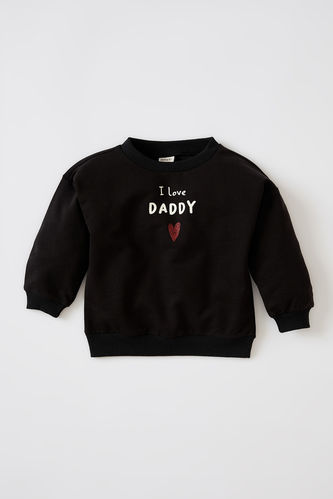 Kız Bebek Regular Fit I Love Daddy Baskılı Sweatshirt