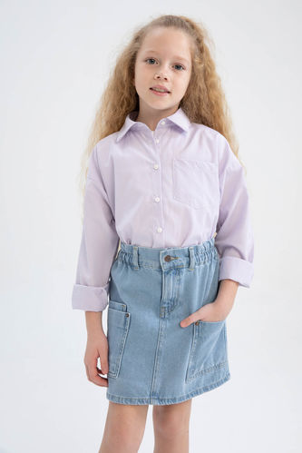 Kız Çocuk Relax Fit Basic Uzun Kollu Poplin Gömlek