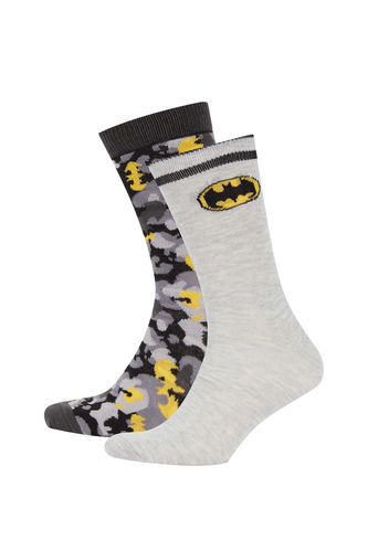 Erkek Batman Lisanslı Pamuklu 2'li Uzun Çorap