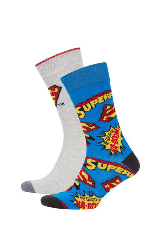 Erkek Superman 2'li Pamuklu Uzun Çorap