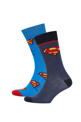 Erkek Superman Lisanslı Pamuklu 2'li Uzun Çorap