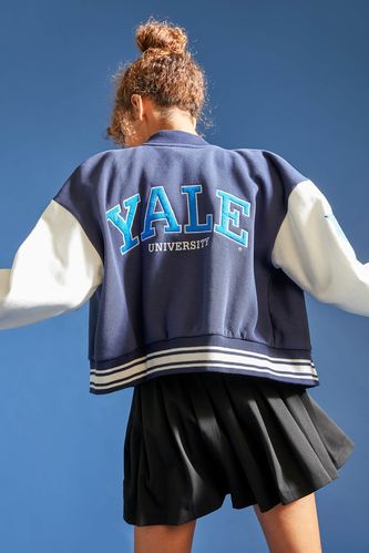 Yale University Lisanslı Sırt ve Kol Aplike Detaylı Kolej Ceket