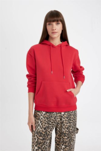 نساء أحمر Relax Fit Thick Sweatshirt Fabric Sweatshirt
