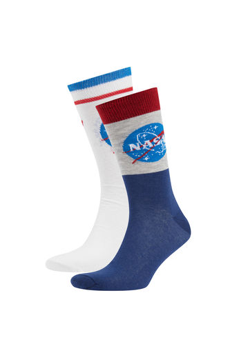 Erkek NASA Lisanslı Pamuklu 2'li Uzun Çorap