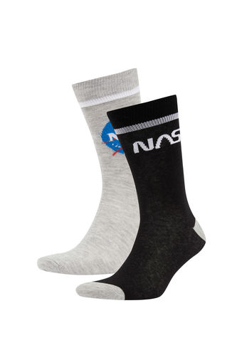 Erkek NASA Lisanslı Pamuklu 2'li Uzun Çorap