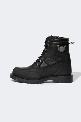 Men Lace-up and Zippered Faux Leather Boots