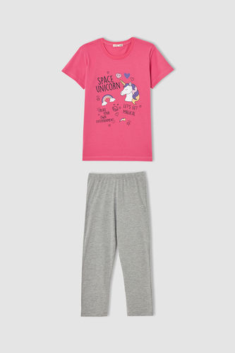 Kız Çocuk Unicorn Baskılı Kısa Kollu Pijama Takımı