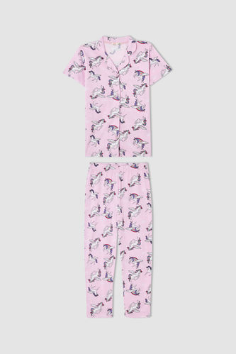 Kız Çocuk Unicorn Desenli Kısa Kollu Pijama Takımı