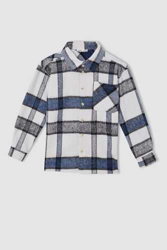 Boy Regular Fit Long Sleeve Square Print Shirt