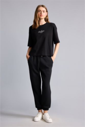 Women Black jogger Thick Sweatshirt Fabric Trousers