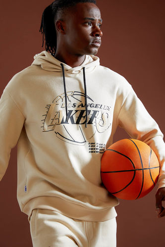 Defacto Fit NBA Los Angeles Lakers Lisanslı Kapüşonlu İçi Yumuşak Tüylü Sweatshirt