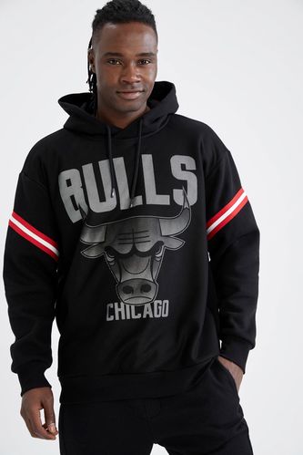 Defacto Fit NBA Chicago Bulls Lisanslı Kapüşonlu Pamuklu İçi Yumuşak Tüylü Sweatshirt