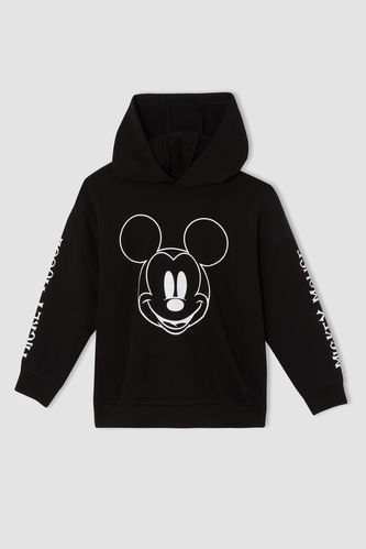 Erkek Çocuk Disney Mickey & Minnie Relax Fit Kapüşonlu İnce Sweatshirt Kumaşı Sweatshirt