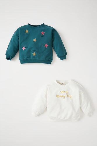 Baby Girl Regular Fit Star Patterned Cotton 2 Piece Sweatshirt