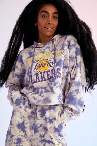 DeFactoFit NBA Los Angeles Lakers Regular Fit Kapüşonlu İçi Yumuşak Tüylü Sweatshirt