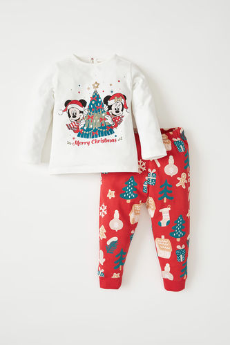 Kız Bebek Disney Mickey & Minnie Lisanslı Yılbaşı Temalı Uzun Kollu 2'li Pijama Takım