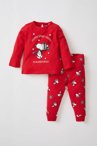 Kız Bebek Snoopy Lisanslı Regular Fit Uzun Kollu Pamuklu Pijama Takım