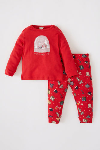 Kız Bebek Yılbaşı Temalı Uzun Kollu Pijama Takım