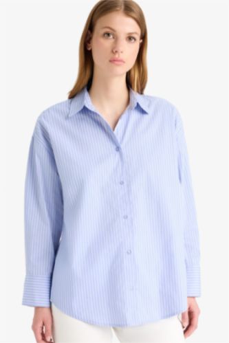 Oversize Fit Shirt Collar Poplin Long Sleeve Shirt