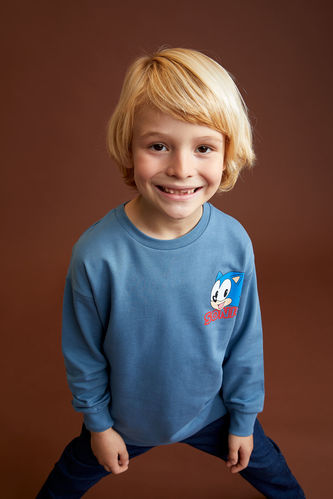 Erkek Çocuk Sonic the Hedgehog Regular Fit Lisanslı Bisiklet Yaka Sırt Baskılı Sweatshirt