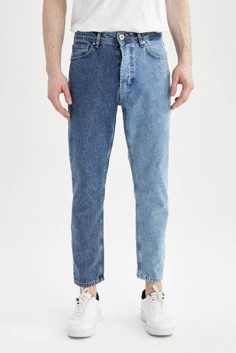 90's Slim Fit Normal Bel Boru Paça Çift Renkli Jean Pantolon