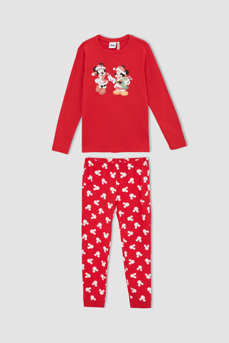 Kız Çocuk Disney Mickey & Minnie Yılbaşı Temalı Uzun Kollu Pijama Takım