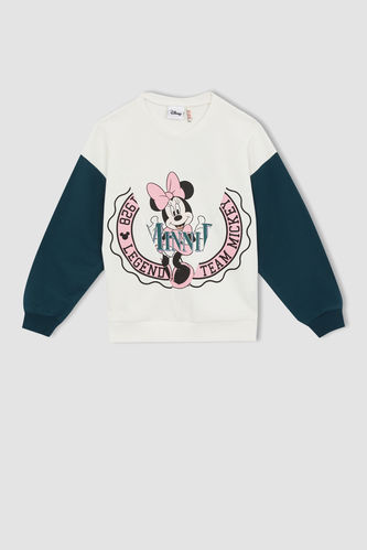 Kız Çocuk Disney Mickey & Minnie Lisanslı Relax Fit Bisiklet Yaka Sweatshirt