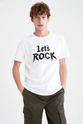 T-shirt à manches courtes et à col ras du cou et imprimé à slogan Regular Fit