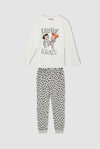 Kız Çocuk Flinstones Lisanslı Pamuklu Uzun Kollu Pijama Takımı