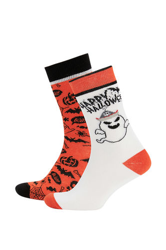 Erkek Halloween Desenli Pamuklu 2'li Soket Çorap