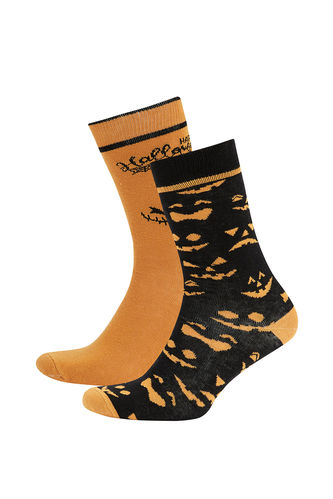 Erkek Halloween Desenli Pamuklu Desenli 2'li Soket Çorap