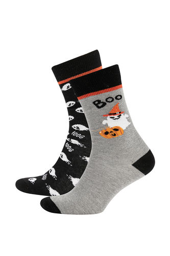 Erkek Halloween Desenli Pamuklu 2'li Soket Çorap
