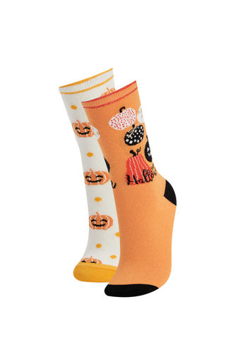 Kadın Halloween Desenli Pamuklu 2'li Soket Çorap