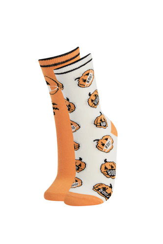 Kadın Halloween Desenli Pamuklu 2'li Soket Çorap