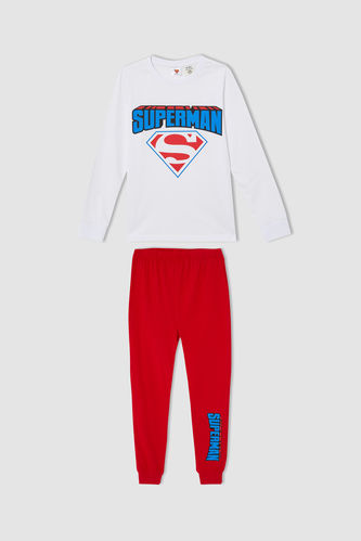 Erkek Çocuk Süperman Pamuklu Uzun Kollu Pijama Takım