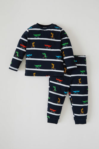 Erkek Bebek Dinozor Desenli Pamuklu Uzun Kollu Pijama Takım