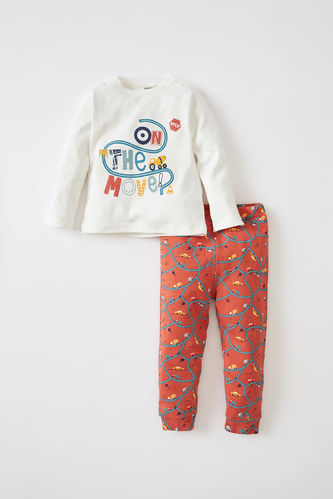 Пижама вязанная 2 шт. стандартного кроя машины с длинным рукавом из рибаны для малышей мальчиков