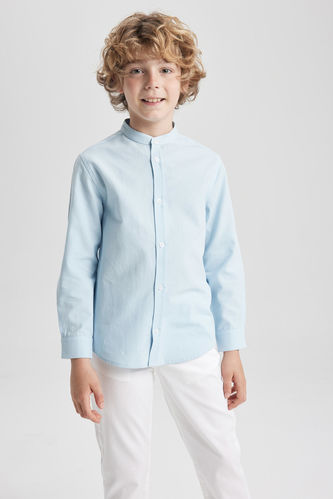 Boy High Collar Textured Long Sleeve Shirt