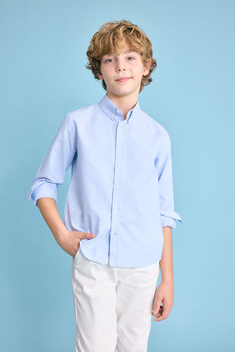 Erkek Çocuk Mavi Uzun Kollu Oxford Okul Gömleği