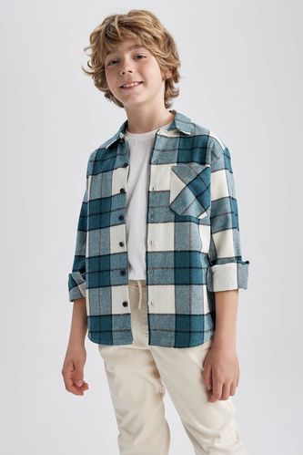 Boys Oversize Fit Checkered Long Sleeve Flannel Shirt