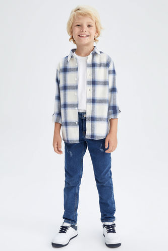Erkek Çocuk Kareli Uzun Kollu Poplin Gömlek