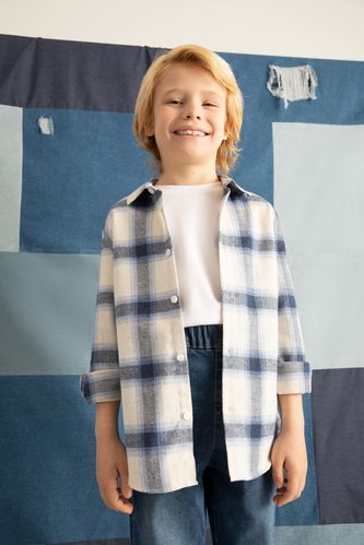 Erkek Çocuk Regular Fit Kareli Uzun Kollu Poplin Gömlek