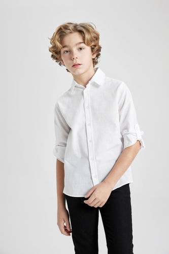 Erkek Çocuk Polo Yaka Uzun Kollu Beyaz Gömlek