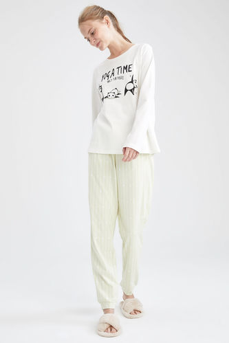 Regular Fit Long Sleeve Printed Knitteed Pyjamas Set